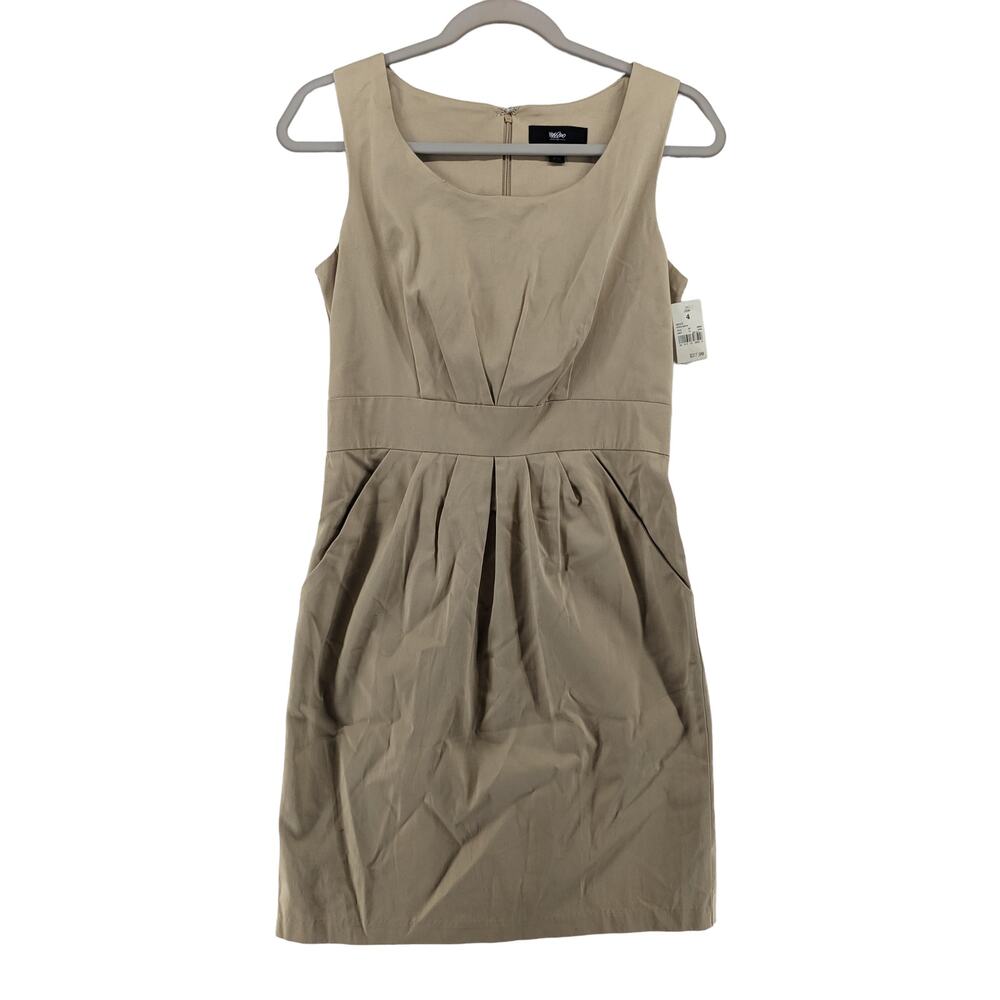 Mossimo Jumper Dress 4 Beige Khaki Tan Scoop Neck Sleeveless Pleated 269336 Mini